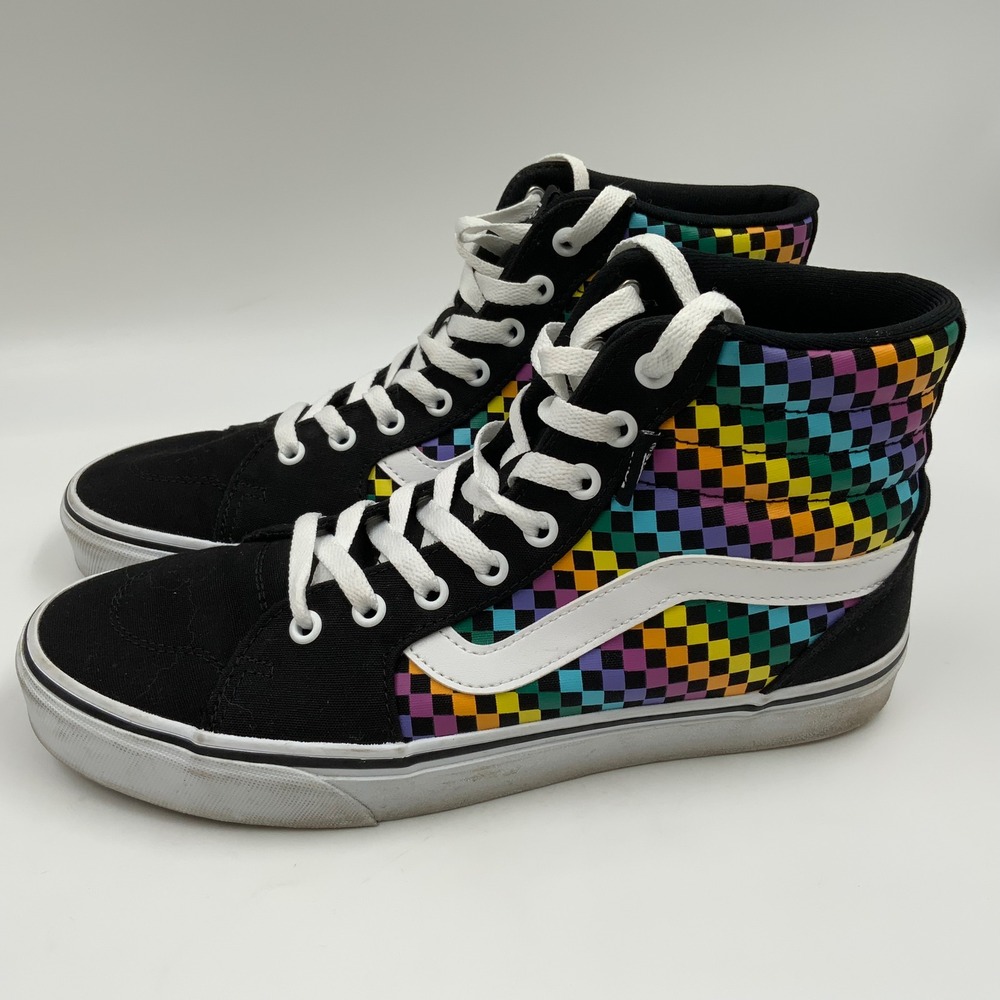 Vans Ward Hi Womens 10 Rainbow Checkerboard Black White High Top Sneakers